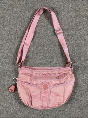 Kipling Dusty Rose Pink Nylon Crossbody Shoulder Hobo Bag Zip Closure Y2K
